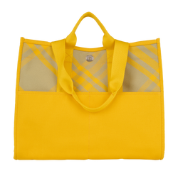Check Shopper Tote, Canvas, Yellow/Beige, MII, DB, 3*
